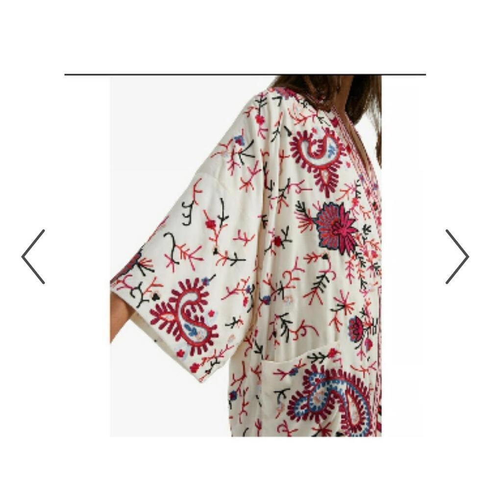 🌺 French Connection DOROTHY Kimono Jacket – Boho Embroidered Festival Coat – Bl - Picture 3 of 4